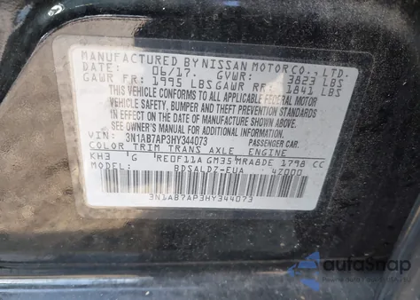 2017 Nissan Sentra Sv из США, поврежденный, VIN 3N1AB7AP3HY344073